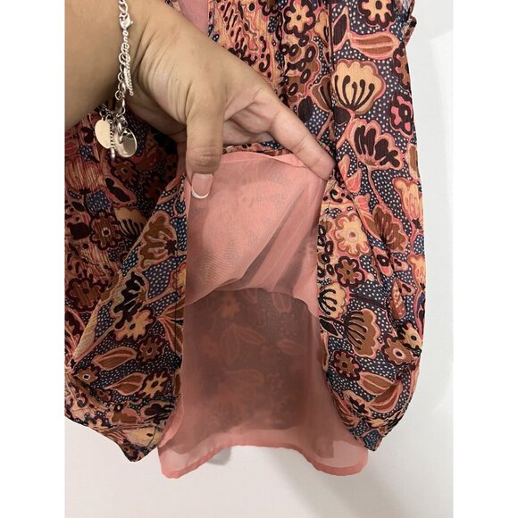 A.L.C. Brown/Pink 100% Silk Hayley Floral Metallic Blouse Size 4 - Picture 5 of 11